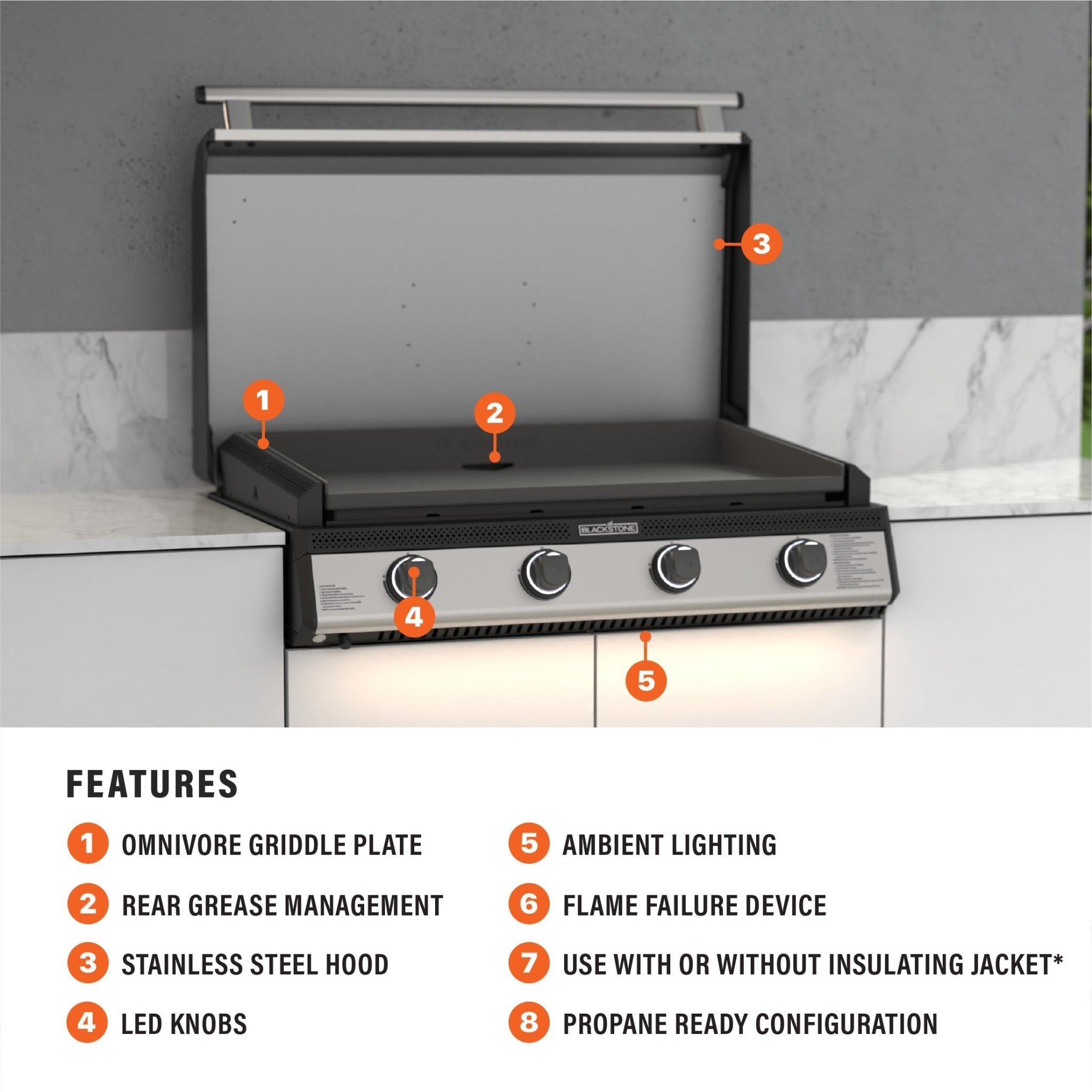 Blackstone — 36" Premium Built‑In Propane Griddle w/ Hood 6138