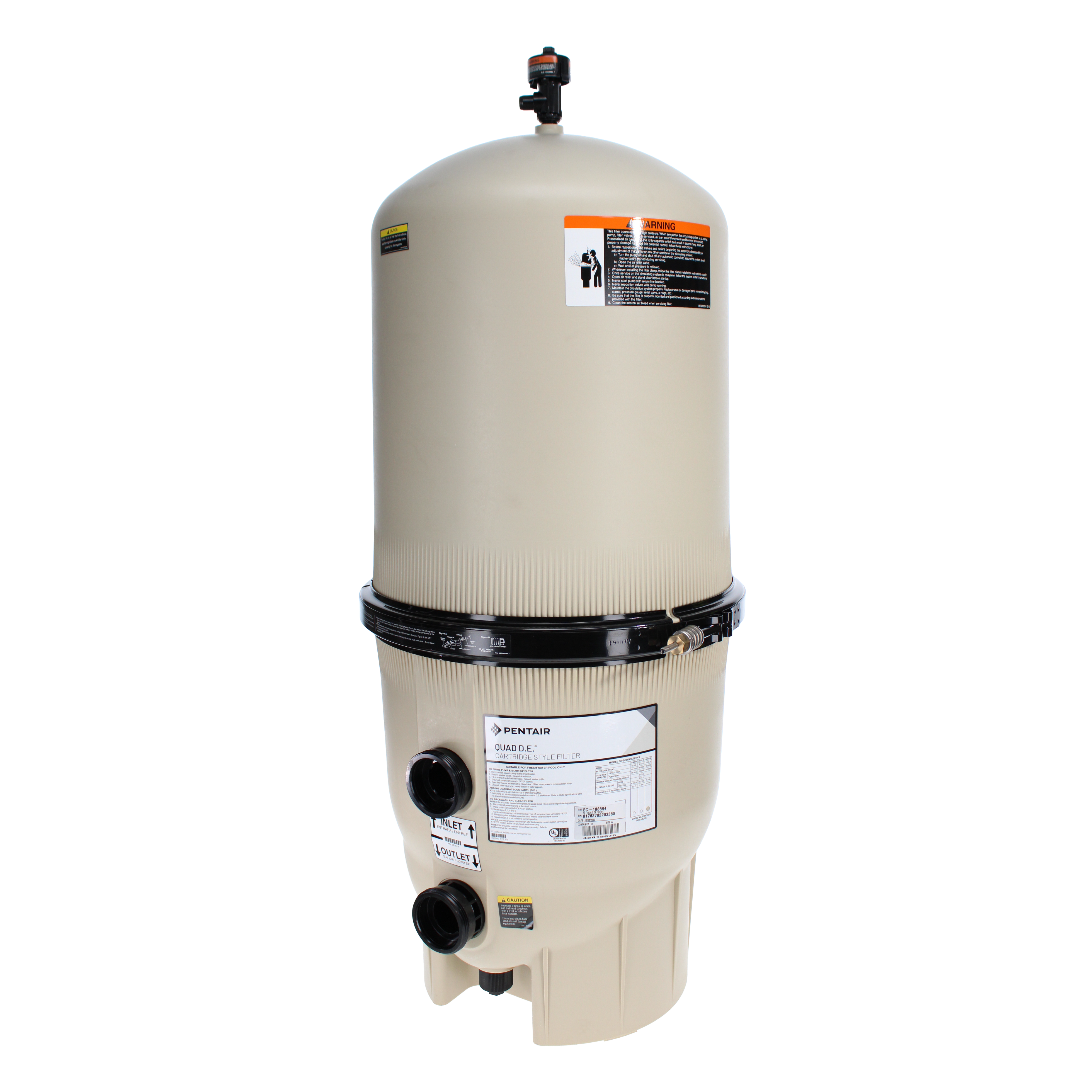 Pentair Quad DE 100 square foot cartridge-style DE pool filter EC-188594