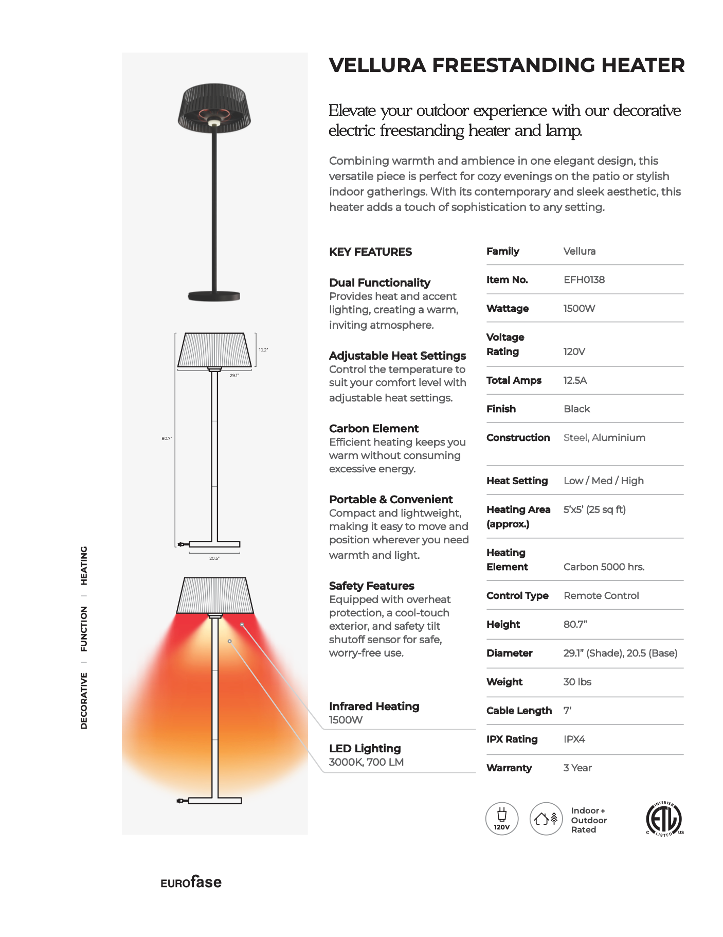 Eurofase Vellura Freestanding Heater and Light - EFH0138