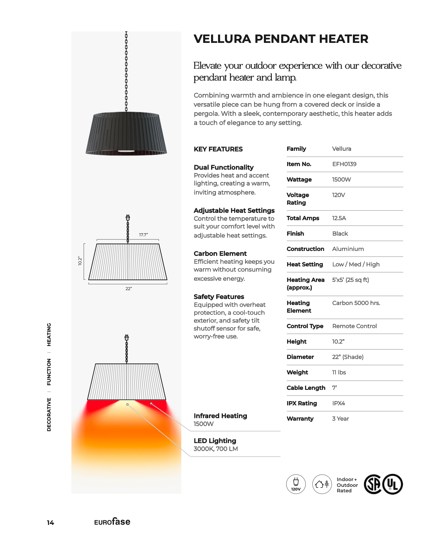 Eurofase Vellura Pendant Heater and Light - EFH0139